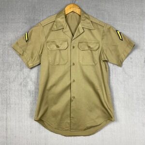 Vtg Military Khaki Shirt Mens S 1967 Vietnam War Era DSA Issued Utility Uniform